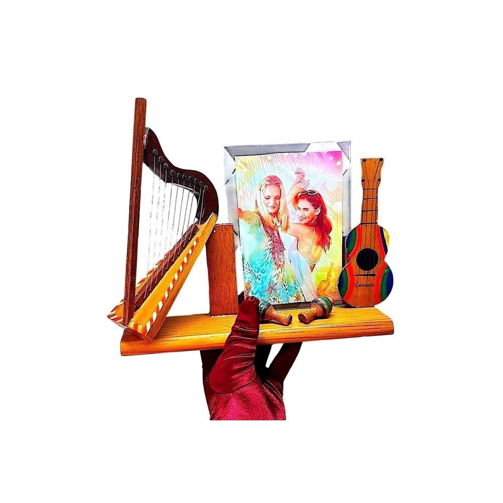 Vintage Musical Photo Frame Wood Folk Art Instrument Souvenir Decor